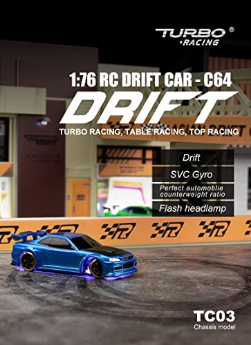 1:76 Turbo Racing Scale RC Sport Car, Table Racing Remote Control Mini Model Car Full Proportional RTR Kit Toys (C64 Blue) - color: C64 Blue