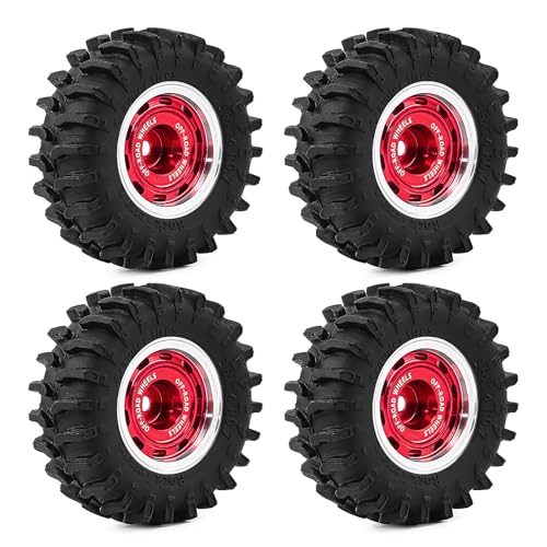 0.7 Inch RC Crawler Tires and Wheels Set 36×14mm for 1/30 Scale Axial SCX30 (Red) - color: Red