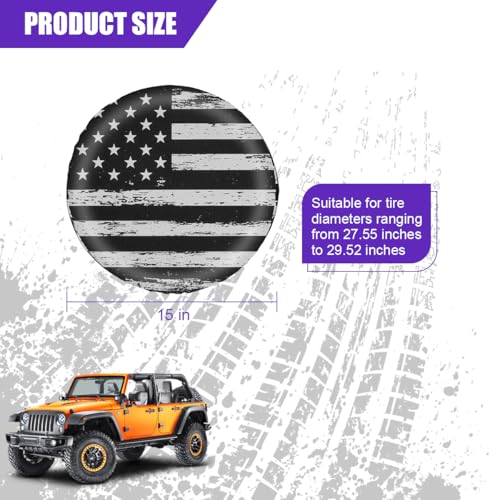Car Spare Tire Cover, 15Inch Dustproof Waterproof American USA Flag Vehicle Spare Wheel Protectors, All Around Soft Auto Tough Tire Storage Protection, Universal for SUV RV Truck (Black/White) - size: 15Inch Black White Flag