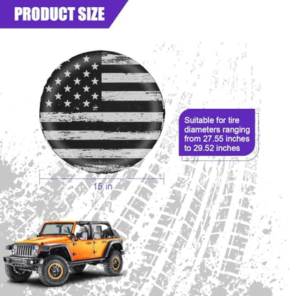 Car Spare Tire Cover, 15Inch Dustproof Waterproof American USA Flag Vehicle Spare Wheel Protectors, All Around Soft Auto Tough Tire Storage Protection, Universal for SUV RV Truck (Black/White) - size: 15Inch Black White Flag