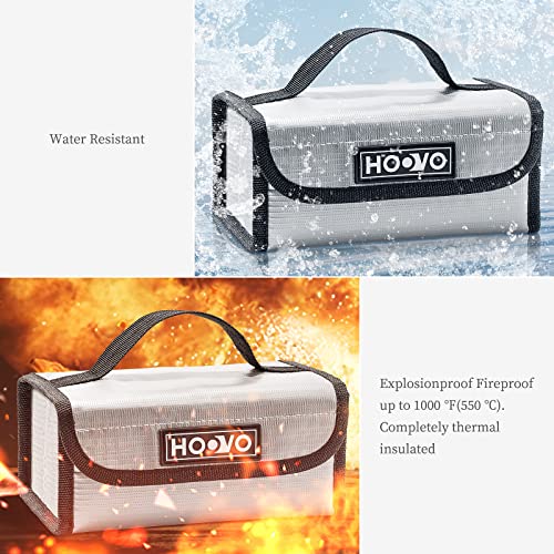 HOOVO Lipo Bag Fireproof Lithium Battery Storage Safe Bags, 2 Pack | Lipo Battery Bag Fireproof & Explosionproof,Guard Safe Bag for DJI /RC Batteries, 180 * 105 * 80mm, Accommodate 4pcs Battery