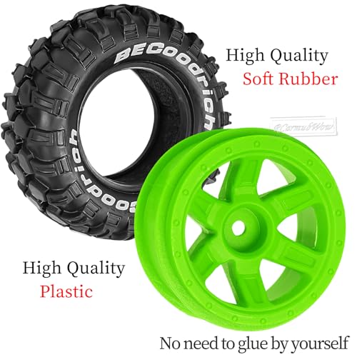 RC Wheels and Tires Off-Road Buggy Tires for 1/12 1/14 1/16 RC Off Road Monster Truck E-REVO Summit REDCAT HPI SAVAGEGT-2XS Volcano-16,1/12 1/14 1/16 Wheels Tires Set Pre-glued,Green