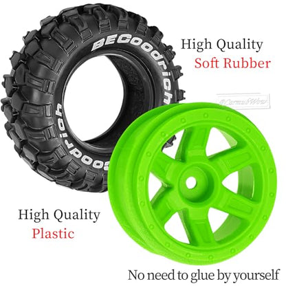 RC Wheels and Tires Off-Road Buggy Tires for 1/12 1/14 1/16 RC Off Road Monster Truck E-REVO Summit REDCAT HPI SAVAGEGT-2XS Volcano-16,1/12 1/14 1/16 Wheels Tires Set Pre-glued,Green