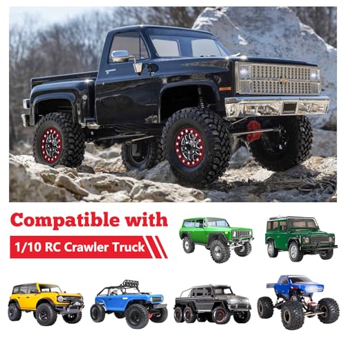 HobbyPark 1.9 Beadlock Wheels for TRX4 Axial SCX10 II III RR10 Wraith Redcat Gen 8 Gen 7 RC4WD 1/10 Scale RC Crawler Car (Red Ring) - color: Red Ring