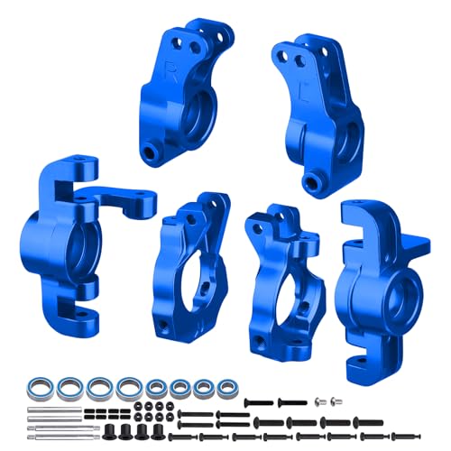 Aluminum Front Spindle and Carrier Set Steering Blocks Knuckles & Rear Hub Set Stub Axle Carriers for 1/10 Losi Tenacity TT Pro 4WD SCT DB Pro Lasernut U4, Replaces LOS234018 LOS234020 (Blue) - color: Blue