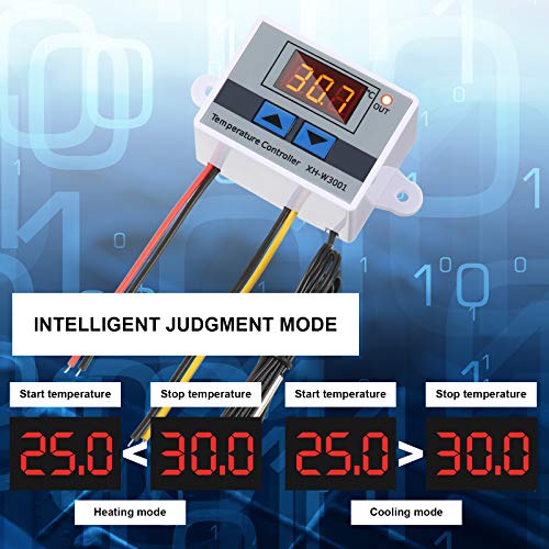 XH-W3001 Digital LED Temperature Controller Module Digital Thermostat Switch with Waterproof Probe Programmable Heating Cooling Electronic Thermostat Range from -50℃ to 110℃ (12V 10A 120W) (2 Pieces)