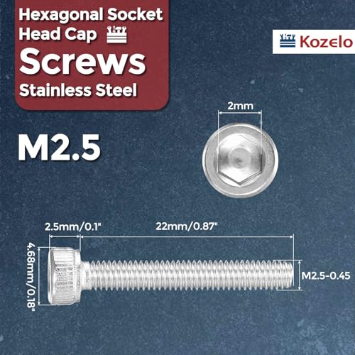 30pcs Socket Head Cap Screws - [M2.5-0.45 x 22mm] 304 Stainless Steel Allen Socket Drive for Electrical Motor 3D Printing Fan Engine Replacement Use, Silver - size: M2.5-0.45x22mm