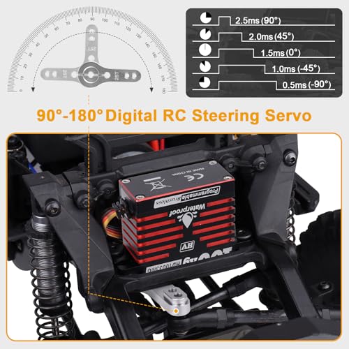 HobbyPark Waterproof RC Servo High Torque Brushless Motor Metal Gear Digital Servo Aluminum Case for 1/8 1/10 RC Crawler SCX10 TRX4 RC Truck Car Buggy RC Basher Control Angle 180° HV (100kg Torque)