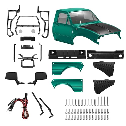 RC Pickup Body Shell with Bed Rack and Light kit & 2PCS Hanging Ball Nuts for 1/24 RC Crawler Axial SCX24 C10 Bronco Wrangler Base Camp 4Runner (Black & Green)