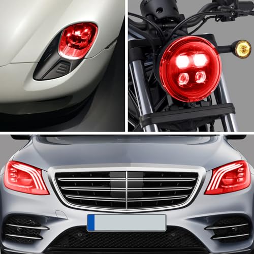 Car Lamp Film 12 X 48inch Cuttable and Stretchability, Non-Marking Self-Adhesive Decals Car Decor, Car Headlight Taillight Fog Lamp Packaging Protective Film, Red - color: Red