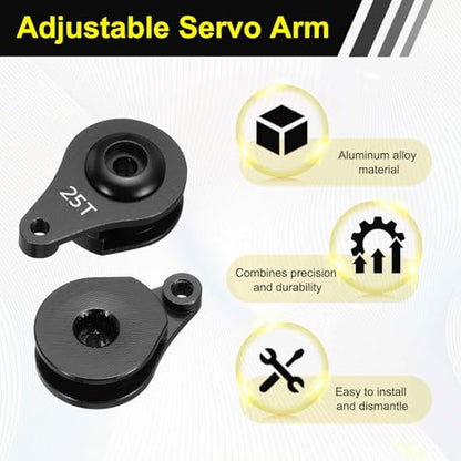 MECCANIXITY 2pcs 25T Servo Horn Arm Adjustable 1 Hole High-Torque Aluminum Alloy Servo Arm for 1/10 RC Model Car Truck Robot Boat Airplane, Black - color: Black
