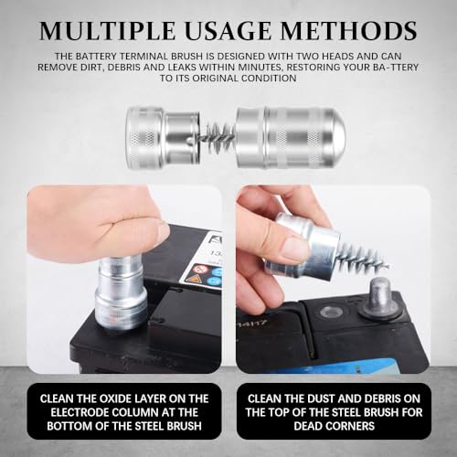 Battery Terminal Cleaners, Cleaner Kit with 2PCS Battery Cleaning Brushes and 10PCS Battery Terminal Anti-Corrosion Washers Protector Fiber, Universal Cleaning Accessories for Car, Boat