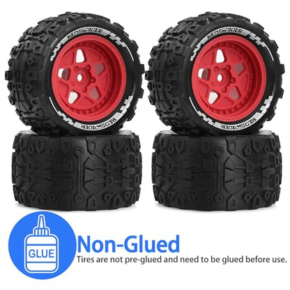 Monster Truck Tires 1/16 1/18 OD'2.95inch for ARRMA Granite Granite/Typhon, WLtoys A949, MJX Hyper Go H16, HAIBOXING 18859E (Red)