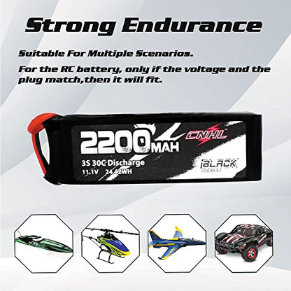 CNHL 2200mAh 3S Lipo Battery 11.1V 30C with XT60 Plug (2 Packs) | Smooth power delivery for easier control, ideal for trainer aircraft, light RC airplanes, gliders, cars, and everyday flying.