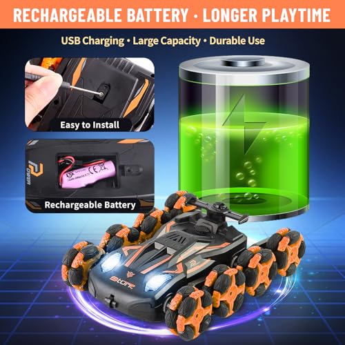 8WD Remote Control Stunt Car with Music Light Mist Spray, RC Drift Car Toys for Kids 6+, 2.4GHz Remote, Double Sided Driving, 360° Spins, Off-Road Stunt Vehicle, Birthday Gifts for Boys Girls - color: Orange
