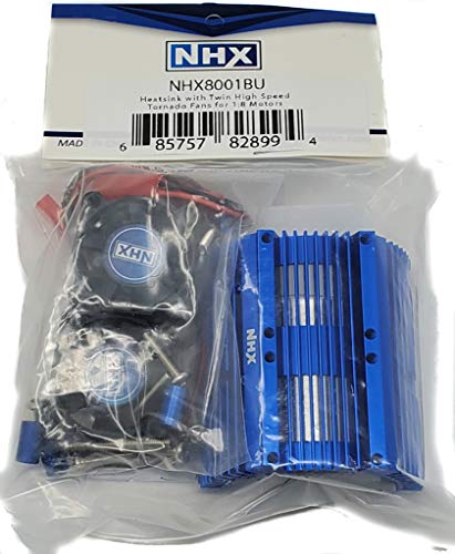 NHX RC Heatsink with Twin High Speed Tornado 28000 RPM Cooling Fans for 1/8 Motors Blue