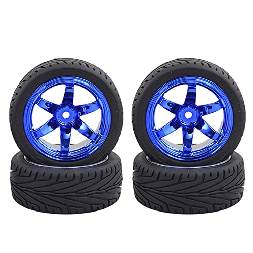 4PCS 1:10 RC Tires and Plastic Wheels Rims for 1/10 Scale On Road Touring Racing Drift Car HSP HPI Tamiya (Blue) - color: Blue