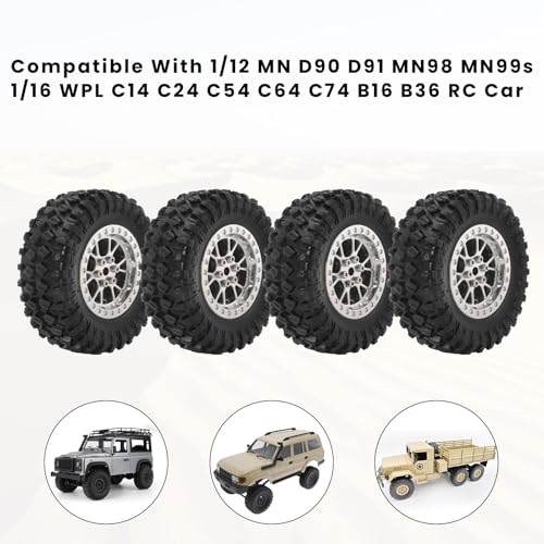 RC Tires & Wheels Set, 70x25mm Soft Rubber Tires with Foam Inserts, 5mm HexPlastic Beadlock Rims for 1/12 MN D90/D91/MN98/MN99S & 1/16 WPL C14/C24/C54/C64/C74/B16/B36 (B；Silevr) - color: B；silevr