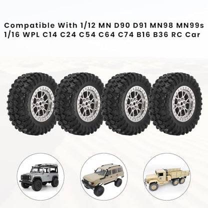 RC Tires & Wheels Set, 70x25mm Soft Rubber Tires with Foam Inserts, 5mm HexPlastic Beadlock Rims for 1/12 MN D90/D91/MN98/MN99S & 1/16 WPL C14/C24/C54/C64/C74/B16/B36 (B；Silevr) - color: B；silevr