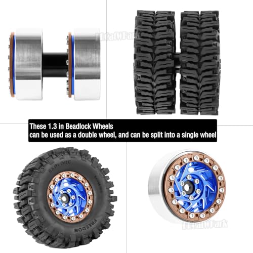 1.3 Dually Beadlock Wheels Tires for RC Crawler Car 1/18 TRX4M Ascent-18,1/24 SCX24 FCX24,RC Off Road Buggy Rally Truck Wheel and Tires,Adjustable Offset Wheels,7mm Hex Rim,Blue Brown - color: Blue Brown - (4pcs 1.3 Beadlock Tires)