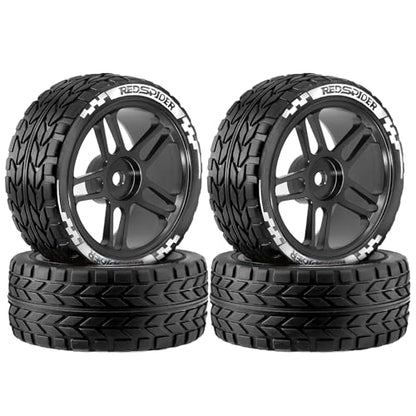 REDSPIDER RC Soft Rubber 1/10 On Road Tires 4PCS for Traxxas 4 Tec 2.0 Tamiya TT01 XV01 Kyosho WR8 Sakura WLtoys HPI HSP 1:10 RC Scale Touring On Road Racing Car Wheel Rims (Black) - color: Black