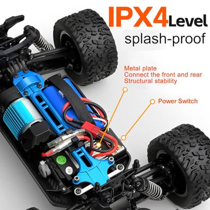 GoolRC WLtoys 164018 1/16 RC Car, 35KPH High Speed Remote Control Car, 2.4GHz 4WD All Terrain Off Road RC Truck with LED Light and 2 Batteries for Adults (Blue) - color: Blue