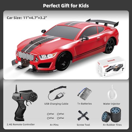 RC Drift Car, Drifting RC Car 2.4GHz 1:16 RC Cars 4WD High Speed Remote Control Cars with LED Lights Racing Sport Toy Vehicle for Adults Boys Kids - color: Red