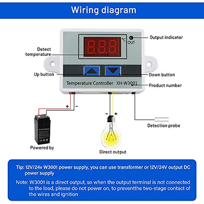XH-W3001 DC 12V 10A Microcomputer Digital Temperature Controller Digital Display Thermostat Control Switch and NTC 10K Thermistor Sensors Digital Temperature Probe (12V 120W)