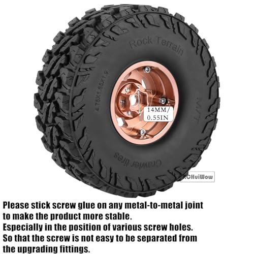 RC Alloy 1.9" Beadlock Wheels and Tires for 1/10 RC Crawler TRX4 SCX10 SCX10 III 90046 D90,1.9 RC Wheels and Tires 1.9 Beadlock Tires RC Rims,4 Packs,Brown - color: Brown(4pcs)