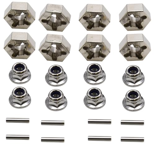 Blomiky 8 Pack 12mm Wheel Hub Hexes and 8 Pack M20101 Wheel Hex Pins and M40 M4 Wheel Locknuts Spare Parts for Some Kind of 1/10 1/12 1/14 1/16 1/18 Scales RC Truck / 9125 Hex Pin Locknuts 2