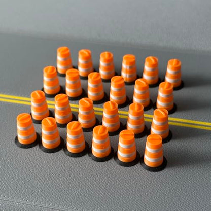 HO (1:87) Scale Commander-Style Traffic Barrels (24 Pack) – Modern Construction Drums for HO Model Railroads & Dioramas