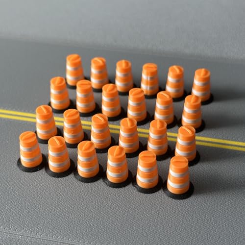 HO (1:87) Scale Commander-Style Traffic Barrels (24 Pack) – Modern Construction Drums for HO Model Railroads & Dioramas