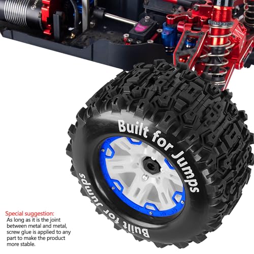 RC Truck Tires 1/8 17mm Hex RC Wheel Tires for 1/8 Monster Truck Tires Traxx as/Arrm a 6S/Summi t/ERveo/Redc at/HPI JLB Cheetah RC Off-Road etc,Hard Plastic Rubber Tyres,Blue&White - color: Blue With White(4PCS）Titanium