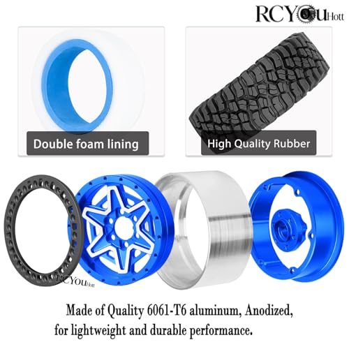 RC 1.9" Beadlock Wheels and Tires Set for 1/12 M-J-X H12Y H12Y+ H12P MN-128 RC Crawler,Wheels Tire OD 90MM/3.54",Aluminium Wheel Rims (4PCS),1.9" Beadlock Wheel Tires,Navy Blue - color: Navy Blue- (Wheel Tires)