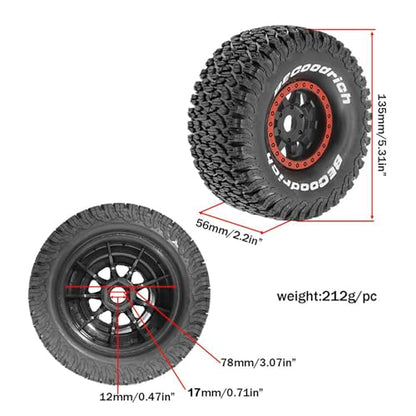 1/7 1/8 RC Short Course Truck Wheels 17mm Hex and Tires OD 5.31" Off Road Tyres for 1:7 1:8 Scale Buggy Truck Car TRAXXAS UDR FS Atom ARRMA Mojave 6S EXB YK4072 DF7 TB7 Upgrades 4PCS (Red) - color: Red