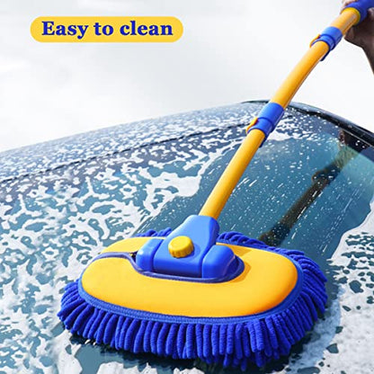 BMLEI Car Wash Brush with Long Handle, 15° Curved Cleaning Mop Car Wash Kit | Microfiber Replacement Head, Car Duster Exterior, Extension Pole, , Scratch-free, Car Cleaning Brush for Cars Trucks RV Boats - color: 5pcs Blue Mop Washing Set
