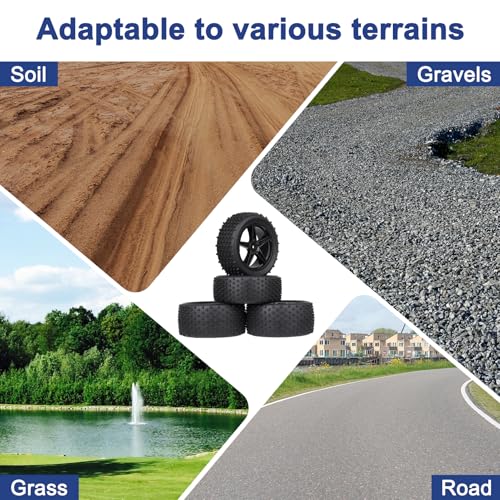 4Pcs Hobbyfire 12mm Hex RC Wheels and Tires All-Terrain 85mm/3.34" RC Rubber Tires, Universal Fit for 1/10 RC Off-Road Buggy - Compatible with Redcat, HPI, HSP, Kyosho (Non-Glued)