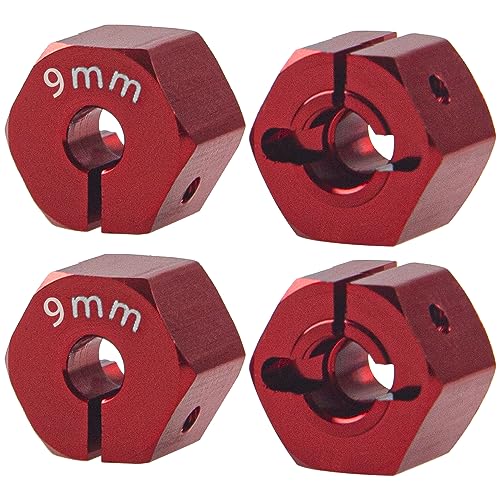 Aluminum Alloy 12mm Wheel Hex Hub Drive Adapters with Pins Screws Compatible with Axial SCX10 HSP HPI Tamiya Redcat 1/10 RC Crawler Car (9mm, Red) - color: Red, size: 9mm