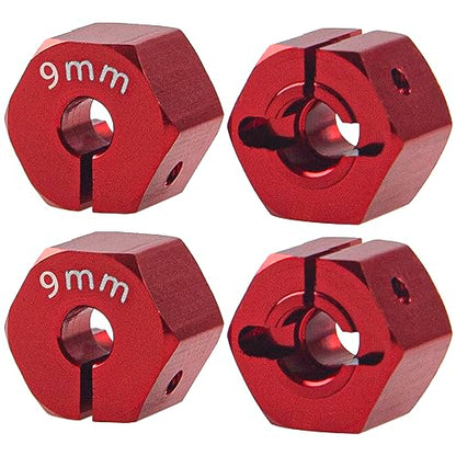 Aluminum Alloy 12mm Wheel Hex Hub Drive Adapters with Pins Screws Compatible with Axial SCX10 HSP HPI Tamiya Redcat 1/10 RC Crawler Car (9mm, Red) - color: Red, size: 9mm