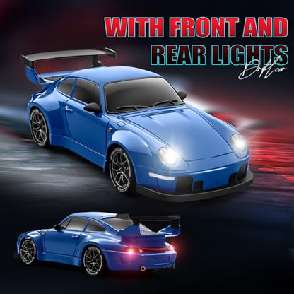 RC Drift Car, 1:24 Remote Control Car for Kids, 20KM/H 4WD High Speed RC Cars with LED Lights, Two Batteries, Extra Drifting Tires, Vehicle for Adults Boys Girls, Blue - color: Blue