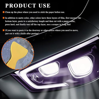 Sun Walker Car Light Tint Film, 12 x 48 Inch Waterproof Taillight Wrap Film Roll with Squeegee & Cutter, Self-Adhesive Vinyl Sticker Sheet Roll for Headlights Fog Lights Tail Lights (Purple) - color: Purple
