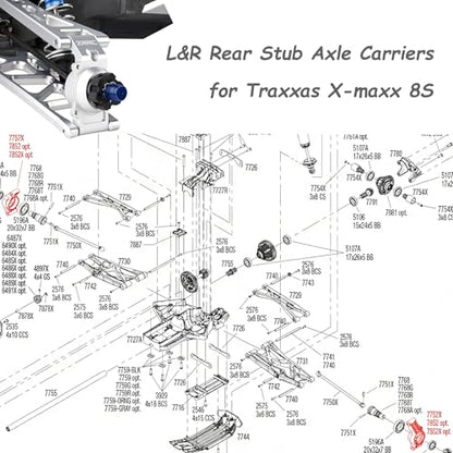 Unbreakable 7075 Aluminum Rear Stub Axle Carriers Rear Hubs for Traxxas X-MAXX 8S, L&R Rear Hub Carrier Upgrade, CNC Alum. Suspension Mount, Replacement for Traxxas 7852X 7752X, Silver Finish - style: Rear Hub
