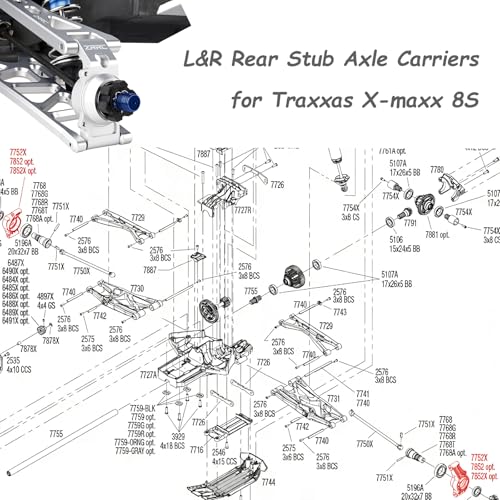 Unbreakable 7075 Aluminum Rear Stub Axle Carriers Rear Hubs for Traxxas X-MAXX 8S, L&R Rear Hub Carrier Upgrade, CNC Alum. Suspension Mount, Replacement for Traxxas 7852X 7752X, Silver Finish - style: Rear Hub