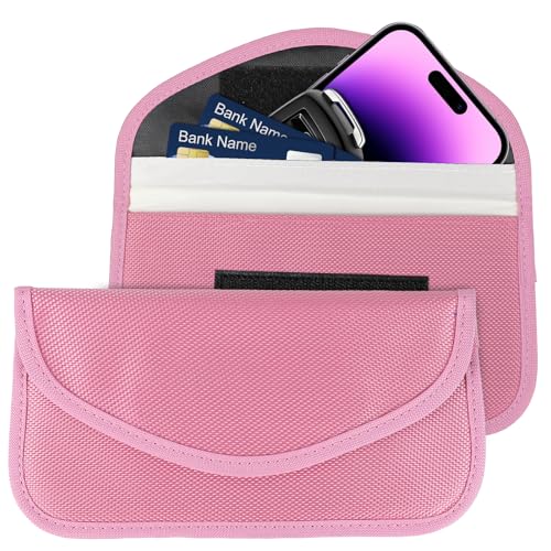 2PCS Faraday Bag for Phones and Car Keys, Keyless Entry RFID Signal Blocking Bag Key Fob Protector, Anti-Theft Faraday Pouch for Cell Phone Privacy Protection, Signal Shielding (Pink) - color: Pink
