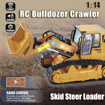 RC Skid Steer Loader Construction Truck 1/14 Remote Control Bulldozer Crawler with Lights 9 Channel RC Front Loader 360° Rotation 2.4G Full Function Engineering Vehicle Excavator Toys