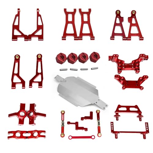 Compatible with Hyper GO RC Car Parts, 1/16 Metal Upgrade Aluminum Accessories, Replacement Parts kit for H16BM H16GT H16DR H16 MJX 16207 16208 16209 16210 (Red 38PC) - color: Red 38pc