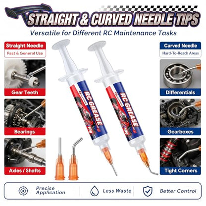 2 Pack RC Grease, RC Diff Grease with Syringe Applicator for Gears, Bearings, Axles, Differentials, Hobbies, Off-Road Model Cars, Trucks & Buggies, 10g of Each