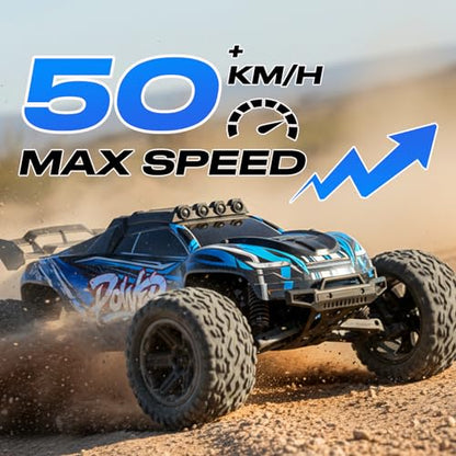 1:8 Scale RC Monster Truck, 50KM/H High Speed Off Road Racing Car | 2.4GHz Remote Control Climbing Vehicle with LED Lights, Dual 2600mAh Rechargeable Batteries, All Terrain Drift Truck