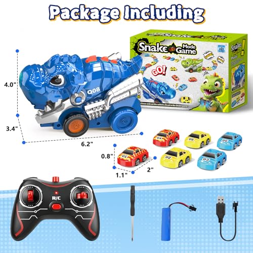 Intoypad RC Dinosaur Eating Car Toys for Kids, 2.4GHz Dino Remote Control Car Toy with 6 Magnetic Cars & Music Dino Truck Birthday Gifts Toys for 3 4 5 6 7 8 9 10 11 12 Year Old Boys Girls (Blue) - color: Blue