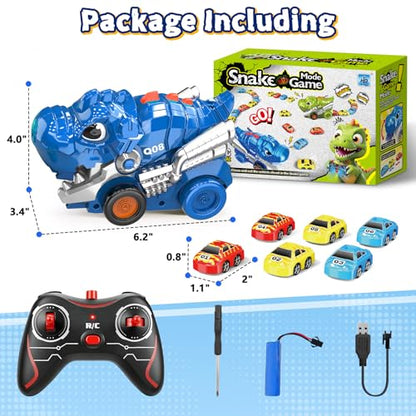 Intoypad RC Dinosaur Eating Car Toys for Kids, 2.4GHz Dino Remote Control Car Toy with 6 Magnetic Cars & Music Dino Truck Birthday Gifts Toys for 3 4 5 6 7 8 9 10 11 12 Year Old Boys Girls (Blue) - color: Blue